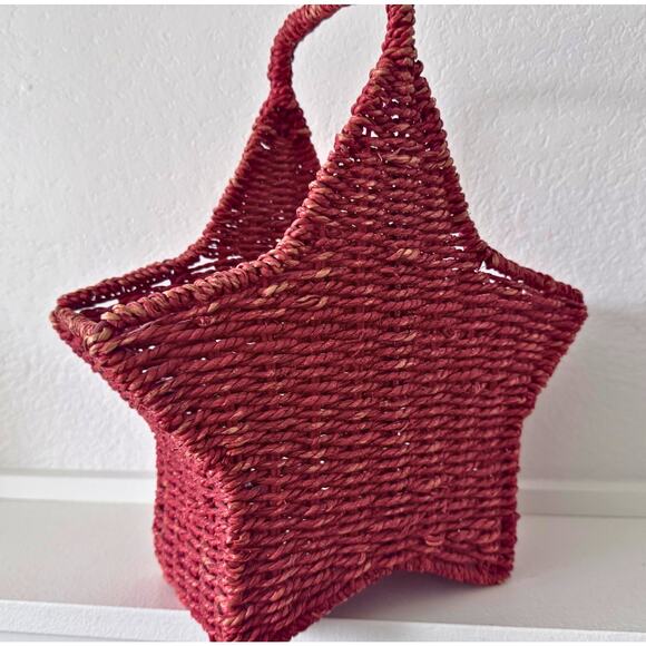 Red Woven Star Basket | Hanging Wall Basket or Tabletop Storage - Picture 5 of 8